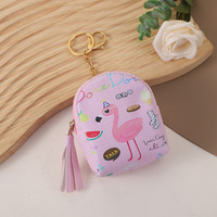 Porte-clés mini pochette portable en PU motif flamant rose, durable et tendance, petit portefeuille, trousse à maquillage, porte-monnaie pour écouteurs, pour femme