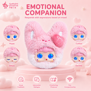 Llavero de Peluche de Conejito Rosa con IA, Cara de Fresa con Pompón, Ojos Holográficos, Clonación de Voz, Más de 50 Idiomas, WiFi Portátil - Product Image 2
