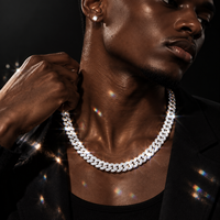 Collier Hip Hop en Argent 925, Chaîne Maille Cubaine Lourde, Moissanite Plate Entrelacée, Certifié Testeur de Diamant, Bijoux Fins