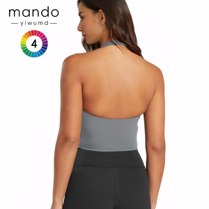 Suave comodidad ligero secado rápido Yoga camisetas sin mangas Spandex/<span class=keywords><strong>Nylon</strong></span> mujeres Halter sujetador V cuello verano espalda descubierta deportes - Product Image 3