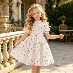 Vestido <span class=keywords><strong>de</strong></span> Princesa para Niñas, Estilo Moderno y Minimalista con Estampado Floral, Primavera 2026, Tela <span class=keywords><strong>de</strong></span> Mezcla <span class=keywords><strong>de</strong></span> Algodón, Importado - Product Image 3
