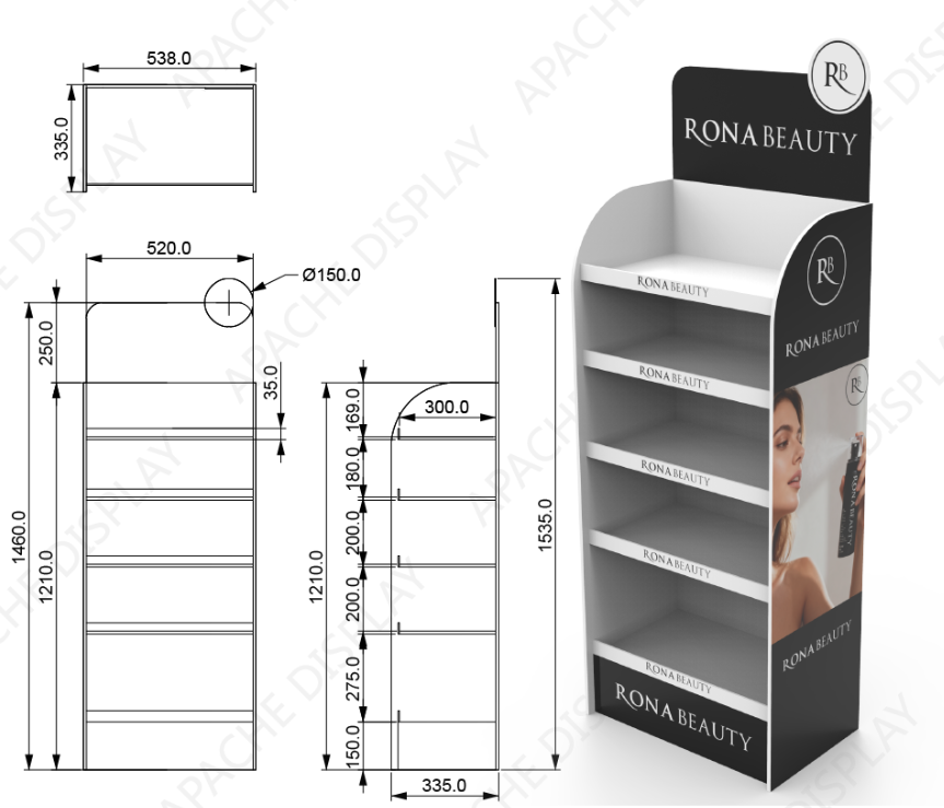 Apache Custom Single-Sided PVC Display Stand for Skincare Products Shelves for Cosmetic Stores for Beauty Retail Shops — view 2