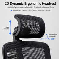 Chaise de bureau ergonomique à dossier haut en maille avec appui-tête 2D, double soutien lombaire, chaises de travail pivotantes pour bureau
