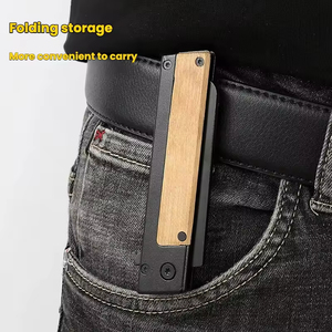 Cuchillo Plegable Portátil de Acero Inoxidable con Mango de Bambú, Cuchillo Táctico EDC para Caza al Aire Libre - Product Image 4