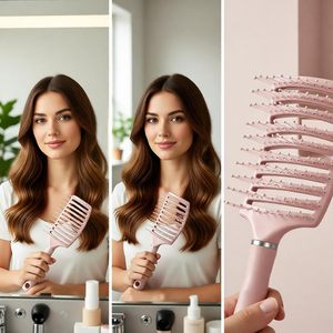 Brosse démêlante incurvée ventilée simple et tendance avec logo personnalisé, pour cheveux secs et humides, outil de massage capillaire pour salon de coiffure - Product Image 2