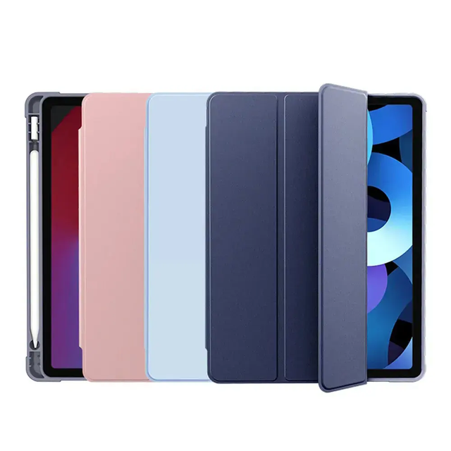 Case for Apple iPad Pro 12.9 4th/5th/3rd Generation With Holder Slim Pu Clear Shell Smart Trifold Stand Protective Tablet Cover