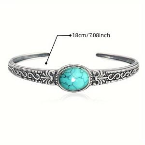 Joyería Bohemia, brazalete de filigrana turquesa Vintage, pulsera abierta, pulsera de piedras preciosas de piedra turquesa para mujeres y hombres, brazalete étnico - Product Image 4