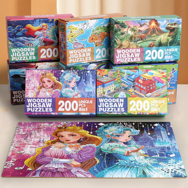 Cross-border Educational Wooden Flat Jigsaw Puzzle 200-Piece Boxed Building Block Toy for 5-7 Year Old Kindergarteners