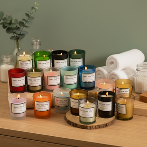 เทียนหอมถั่วเหลืองทำมือในขวดแก้ว กลิ่นอโรมาเธอราพี แอมเบอร์คัพ ออร์แกนิค เป็นมิตรกับสิ่งแวดล้อม เหมาะสำหรับงานแต่งงาน ฉลองปีใหม่ ติดทนนาน - Product Image 5