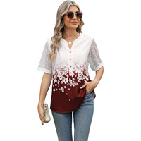 Chemisier en mousseline imprimé à col en V avec manches en dentelle, nouvelle collection printemps-été, best-seller Ohsisa