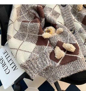 Lâche et minceur rétro en forme de diamant ours en peluche <span class=keywords><strong>pull</strong></span> Cardigan <span class=keywords><strong>veste</strong></span> pour femmes automne et hiver vêtements d'extérieur - Product Image 6