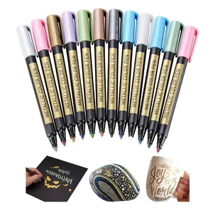 Toptan metalik glitter kalem-Metalik boya kalemi kalemler metalik parlak Glitter kaligrafi sanatlar DIY 10 renk isteğe bağlı siyah kağıt kaya