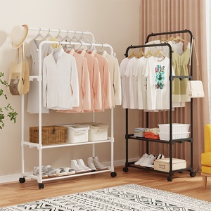 Porte-vêtements multifonctionnel à double tringle avec roulettes, étagère de rangement portable, support à roulettes pour chambre et buanderie - Product Image 2
