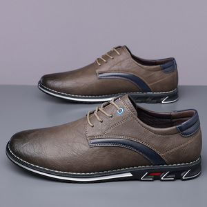 Chaussures décontractées en cuir pour hommes, à lacets, bout rond, dessus en cuir véritable, semelle extérieure en caoutchouc, semelle intermédiaire en EVA, légères, toutes saisons - Product Image 4
