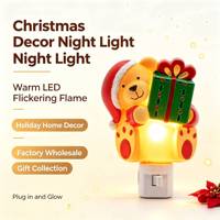 Lampe de chevet Ourson en peluche, boîte cadeau de Noël, prise murale ABS, décoration de chambre, lumière LED d'ambiance chaude pour les fêtes américaines