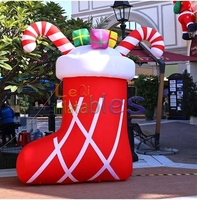 Chaussette de Noël gonflable avec cannes en sucre et cadeaux, décoration gonflable extérieure pour événement commercial