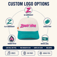 Casquette de baseball bicolore personnalisée Crème et Teal Visière incurvée Logo brodé style script Unisexe Streetwear Vente en gros OEM Faible MOQ