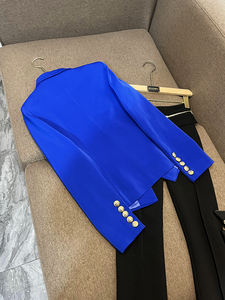 <span class=keywords><strong>Blazer</strong></span> Blu Casual da Ufficio da Donna in Stile Britannico Retrò a Doppio Petto in Tinta Unita di Alta Qualità - Product Image 2