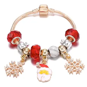 Wholesale 4 style Christmas bangle women kids Snowflake Elk Pendant Apple beaded bracelet accessories