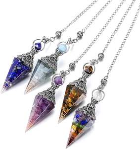 Reike Wicca Dowsing 운세 크리스탈 치유 목걸이를위한 크리스탈 반 보석 돌 육각 진자 펜던트 - Product Image 1