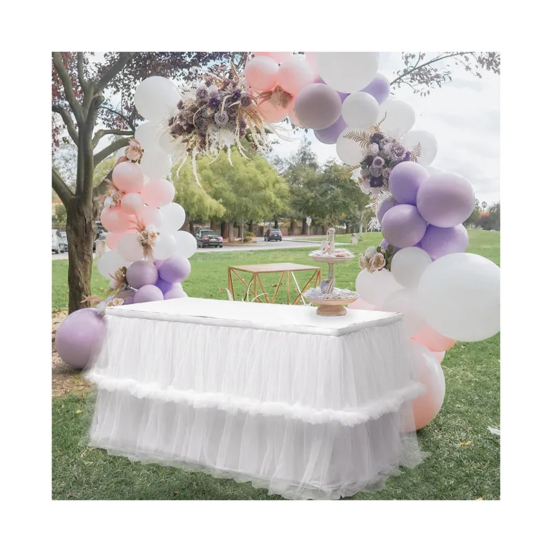 Ruffled Tulle Wedding Event Designs Decoration Tutu Table Skirts In Pink Color Table Skirt Wave