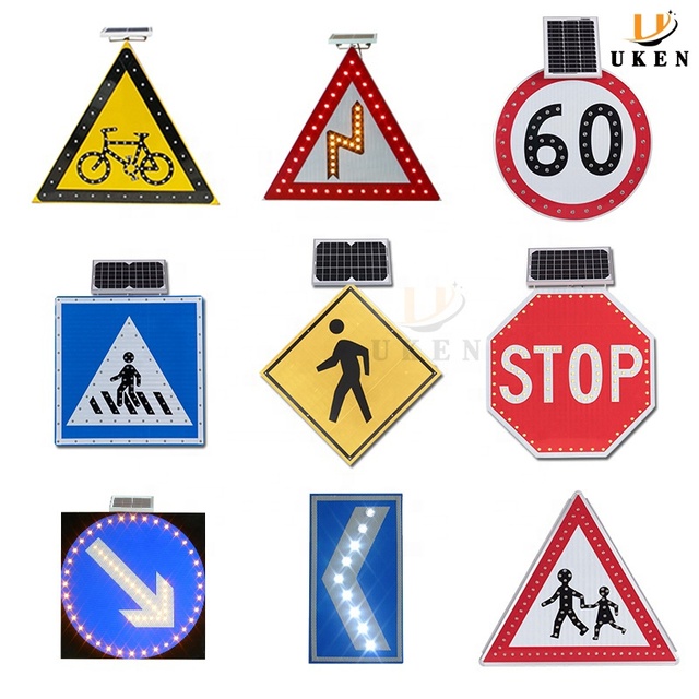Solar Power Warning Pedestrian Crossing Signs Arrow Crosswalk Slow Down Stop Flash Road Sign Board Traffic Sign with LED Light