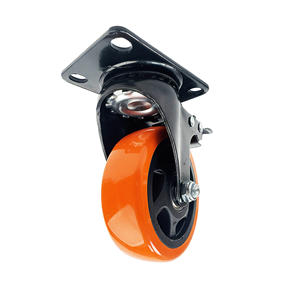 4 Zoll Premium Lenkrollen mit Feststeller aus Polyurethan in Orange mit Langlebiger Anschraubplatte - Product Image 1