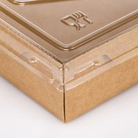 Boîte à lunch en papier kraft jetable avec logo personnalisé, couvercle transparent en PET, étanche, résistante à l'huile, conteneur d'emballage alimentaire pour salade