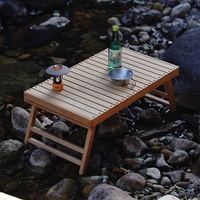 Table pliante réglable en bois de hêtre massif pour l'extérieur, camping, petit tatami, café, pique-nique, plage