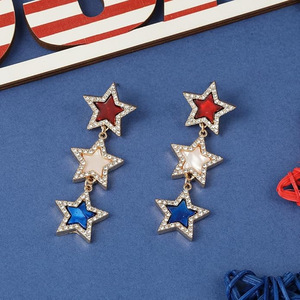 Orecchini pendenti a tripla stella in cristallo placcato oro, lunghi, con stelle rosse, bianche e blu, gioielli da festa per donna, idea regalo. - Product Image 2