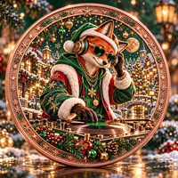 Pièce de monnaie commémorative en cuivre pur 999 de 1 oz, motif renard, coffret cadeau de Noël, impression UV 3D en relief, objet de collection, souvenir