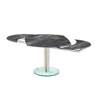 Céramique importée de haute qualité sur plateau en verre ovale table à manger rotative extensible moderne avec base en verre
