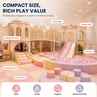 Equipo de área de juegos interior: Piscina de bolas de plástico, tobogán ondulado, rampa de escalada, valla acolchada, ventanas de observación, personalizable para espacios pequeños