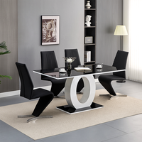 Ensemble de meubles de salle à manger, table à manger moderne de luxe en verre noir brillant MDF et 4 chaises en cuir PU