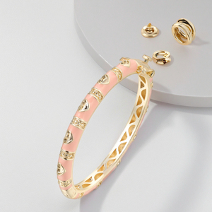 Braccialetto in smalto alla moda per bambini in <span class=keywords><strong>oro</strong></span> placcato gioiello a forma quadrata con zircone con apertura cava per donna 925 braccialetti in argento - Product Image 2