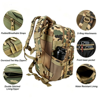 Sac à dos tactique 45L Oxford imperméable antivol avec cadre externe, système Molle, sangle à chaîne, style anglais pour le camping en plein air