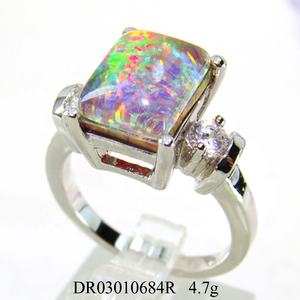 خاتم فضة استرليني عيار 925 بسعر الجملة، مرصع بحجر الأوبال الأزرق المكسيكي، خاتم نسائي أنيق، موديل DR03010684R - Product Image 6