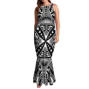 Factory Outlet 1 MOQ Samoan Tonga Polynesian Tribal Plus Size Women's Clothing Custom Anti-wrinkle Women Oversize Mermaid Dress