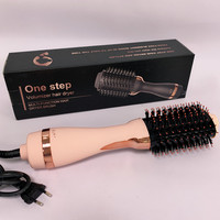 HY professionnel personnalisé rotatif 5 en 1 fer à lisser bigoudi souffleur d'air chaud sèche-peigne brosse en une seule étape