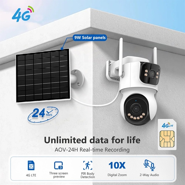 ICsee Wireless 4MP Solar Camera Outdoor CCTV with Solar WIFI 4G Security CCTV Battery Powered Wireless Camera