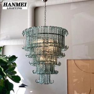 <span class=keywords><strong>Lustre</strong></span> en verre d'art de feuille de <span class=keywords><strong>palmier</strong></span> minimaliste de style français avec LED blanche chaude à hauteur réglable pour le salon, la salle à manger et l'hôtel - Product Image 1