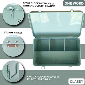 Grande boîte de rangement pour graines en métal rectangulaire vert moderne avec 4 compartiments, 40 enveloppes et 20 étiquettes pour plantes en bambou - Product Image 4