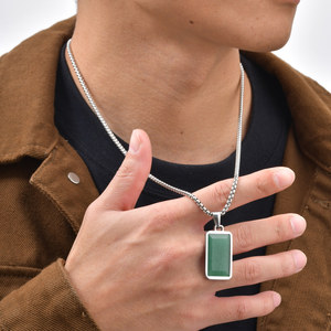 Collier unisexe en acier inoxydable avec pendentif rectangulaire en Aventurine verte, bijou porte-bonheur en cristal de guérison géométrique, idéal pour un cadeau de fête - Product Image 6