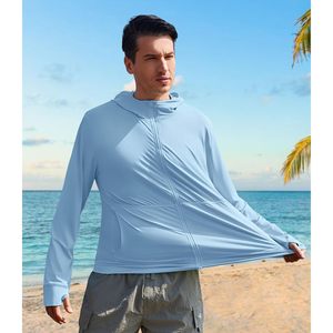 Sudadera con capucha de protección solar UPF 50+ para hombre, con cremallera completa, manga larga, ligera, con protección UV, para senderismo y pesca - Product Image 3