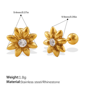 Boucles d'oreilles clous en acier inoxydable anti-rouille avec strass en forme de fleur, cœur et étoile, résistantes <span class=keywords><strong>à</strong></span> la décoloration, pour les sorties du week-end et les promenades - Product Image 6