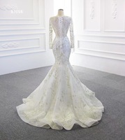 Robe de mariée sirène en dentelle perlée de luxe, couleur ivoire, avec traîne détachable pour femme, style robe de bal, vente en gros