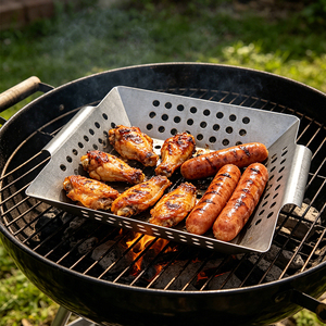 Cestello per <span class=keywords><strong>Barbecue</strong></span> <span class=keywords><strong>in</strong></span> <span class=keywords><strong>Acciaio</strong></span> <span class=keywords><strong>Inox</strong></span>, Grande Capacità, Piastra Forata con Manico Comodo per Verdure e Carne, <span class=keywords><strong>Barbecue</strong></span> all'Aperto - Product Image 5