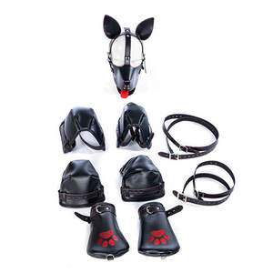 Ensemble d'entraînement d'habitudes rampantes chiot jouer chien esclave genou coude entraînement mitaines <span class=keywords><strong>de</strong></span> retenue BDSM fétiche capuche <span class=keywords><strong>Bondage</strong></span> masque chien costume - Product Image 2