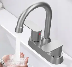 Grifo de lavabo de baño giratorio de 360 grados, fabricante de grifo de lavabo de baño, grifo de lavabo de doble manija de 4 pulgadas