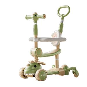 Patinetes para Niños con Asiento Trasero, Patinetes de Empuje con Barra de Protección, Ruedas Universales, Plegables, con Luces y Música - Product Image 1